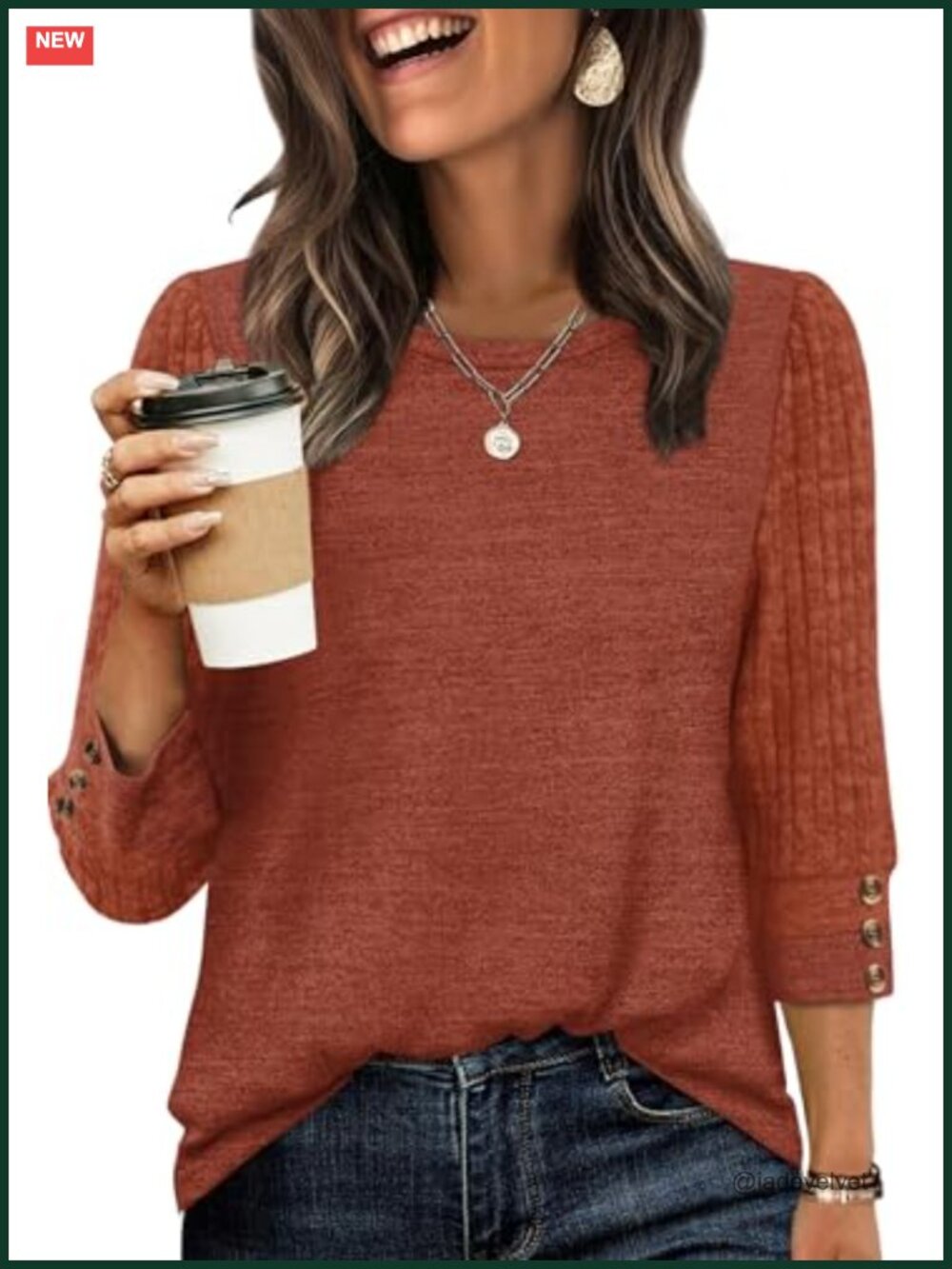 3/4 Sleeve Button Tunic Sweater Lightweight Casual Blouse